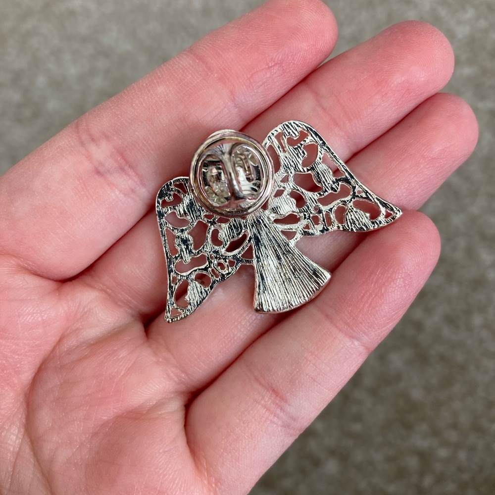 Angel Pin with Pink and White Crystals - Picture 2 of 2